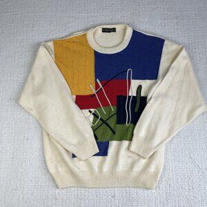VTG Horst Dusseldorf Men Abstract Color block Pullover  Size M ITALY MADE (READ)